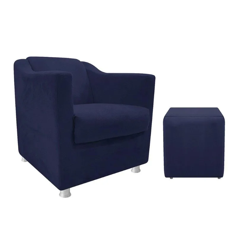 Kit Poltrona Tilla e Puff Dado Corano Azul Marinho Adj Decor