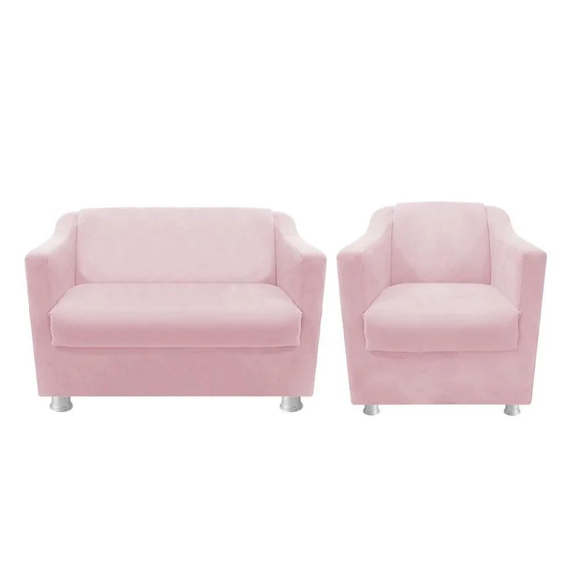 Kit Poltrona e Namoradeira Tilla Corano Rosa Bebê Adj Decor