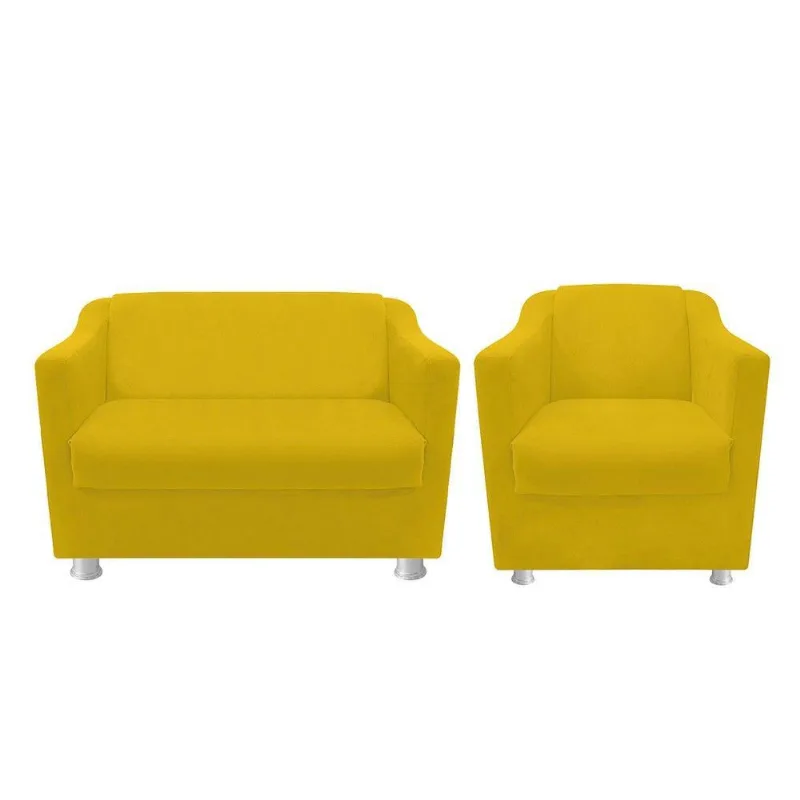 Kit Poltrona e Namoradeira Tilla Corano Amarelo Adj Decor