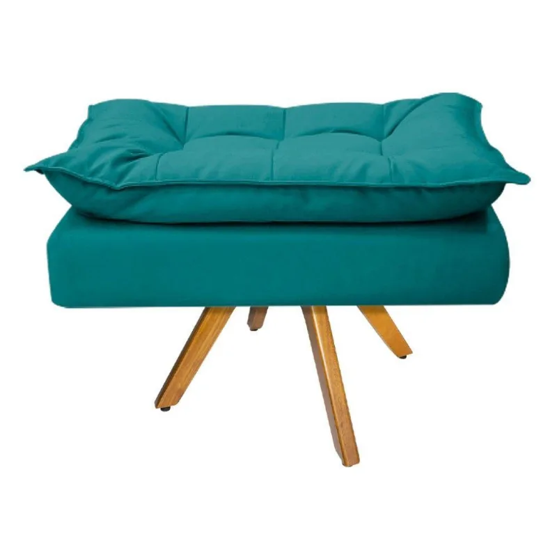Puff Opala Base Giratória de Madeira Suede Azul Turquesa