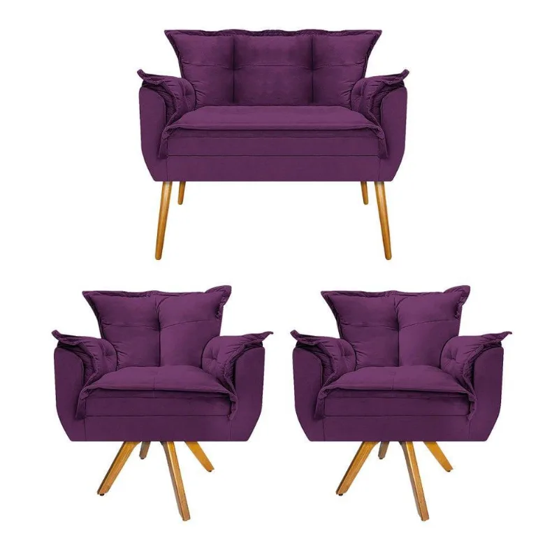 Kit Namoradeira E 02 Poltronas Opala Roxo