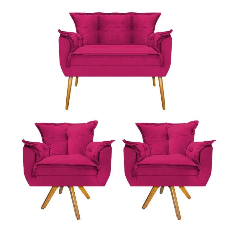Kit Namoradeira E 02 Poltronas Opala Suede Pink