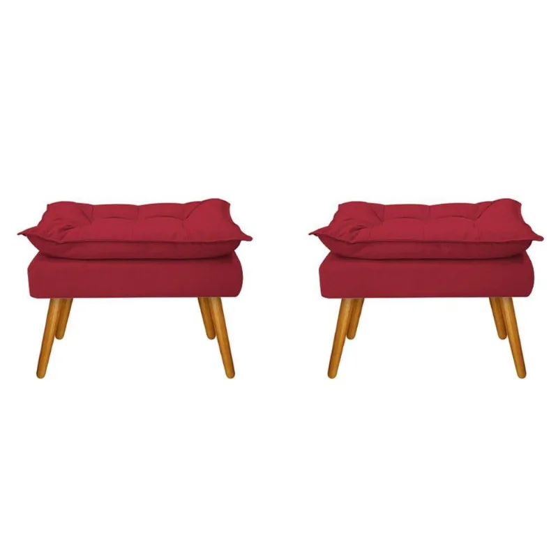 Kit 02 Puffs Opala Palito Mel Suede Vermelho Adj Decor