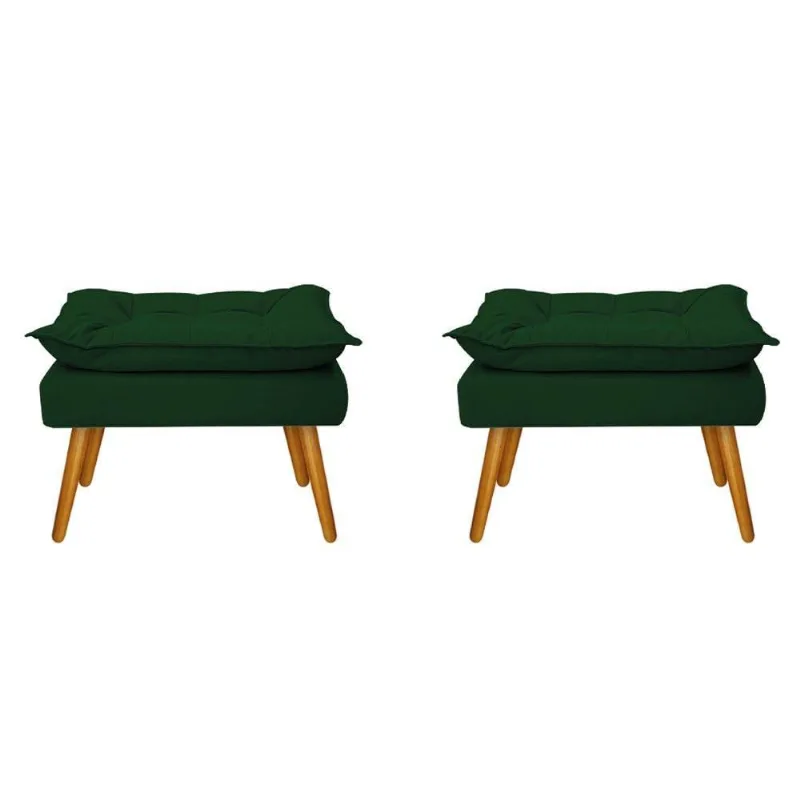 Kit 02 Puffs Opala Palito Mel Suede Verde Adj Decor