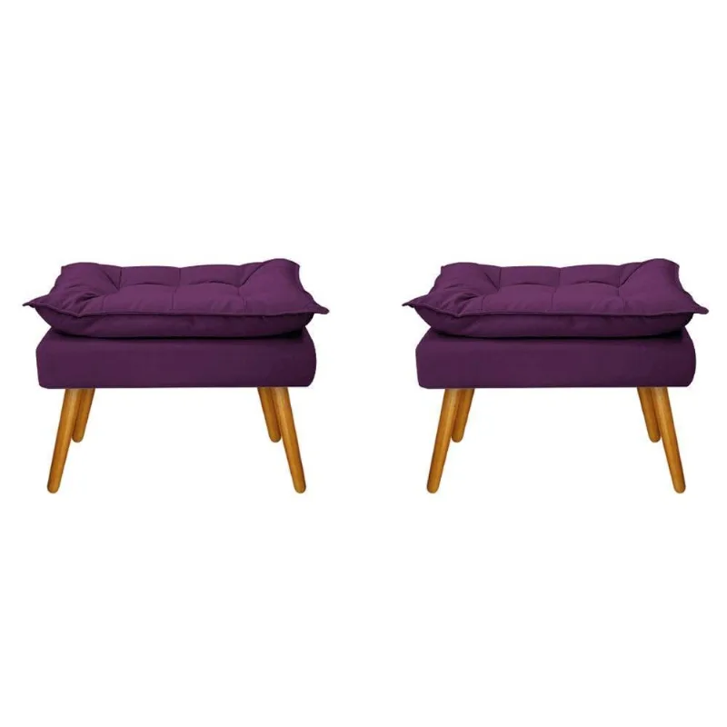 Kit 02 Puffs Opala Palito Mel Suede Roxo Adj Decor