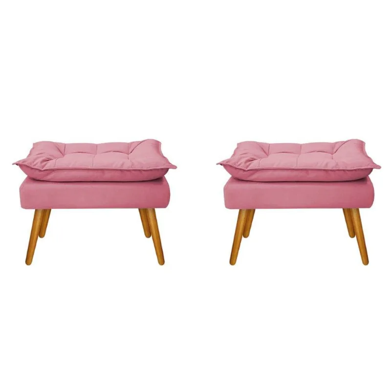 Kit 02 Puffs Opala Palito Mel Suede Rosa Bebê Adj Decor
