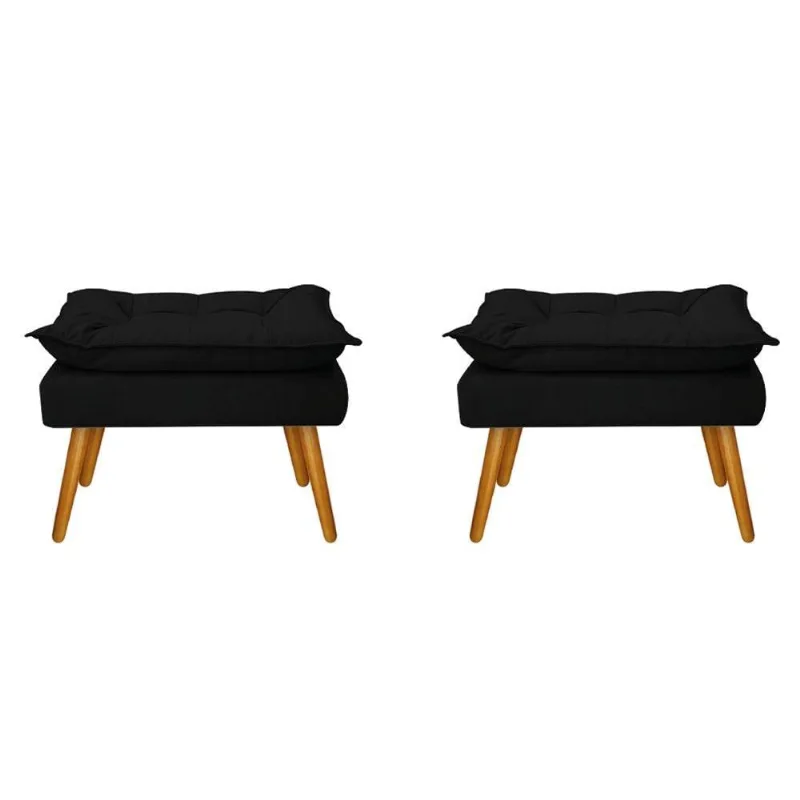 Kit 02 Puffs Opala Palito Mel Suede Preto Adj Decor