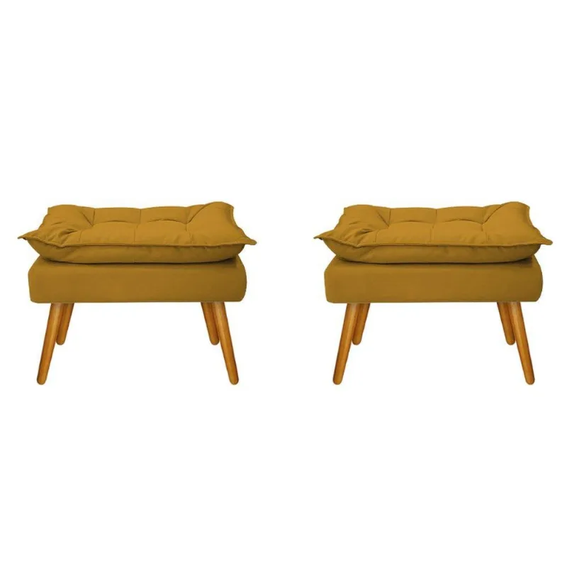 Kit 02 Puffs Opala Palito Mel Suede Mostarda Adj Decor