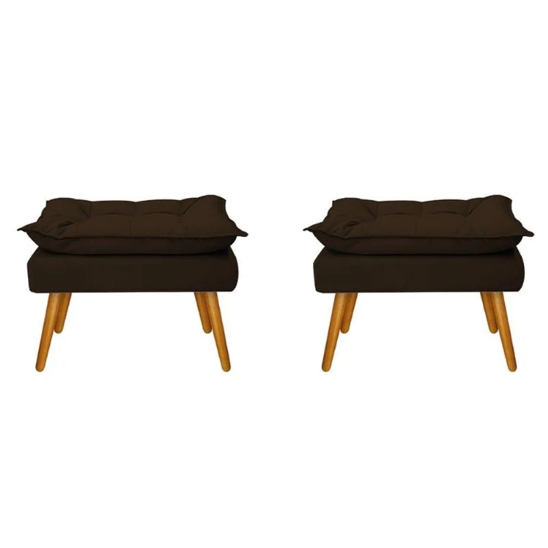 Kit 02 Puffs Opala Palito Mel Suede Marrom Adj Decor
