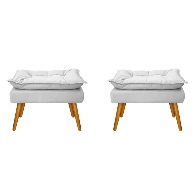 Kit 02 Puffs Opala Palito Mel Suede Branco Adj Decor