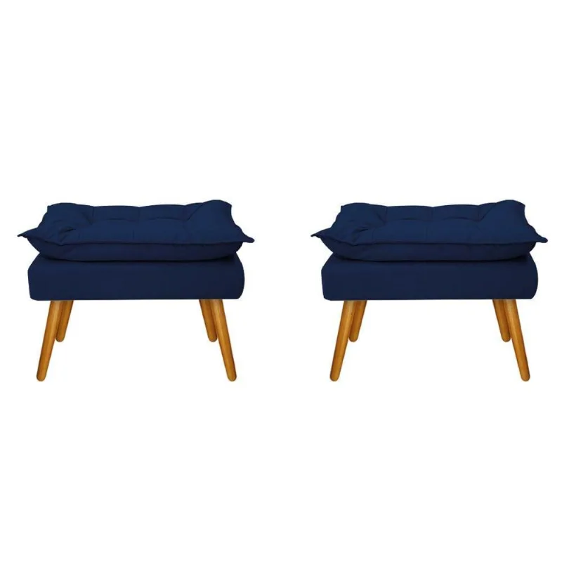 Kit 02 Puffs Opala Palito Mel Suede Azul Marinho Adj Decor