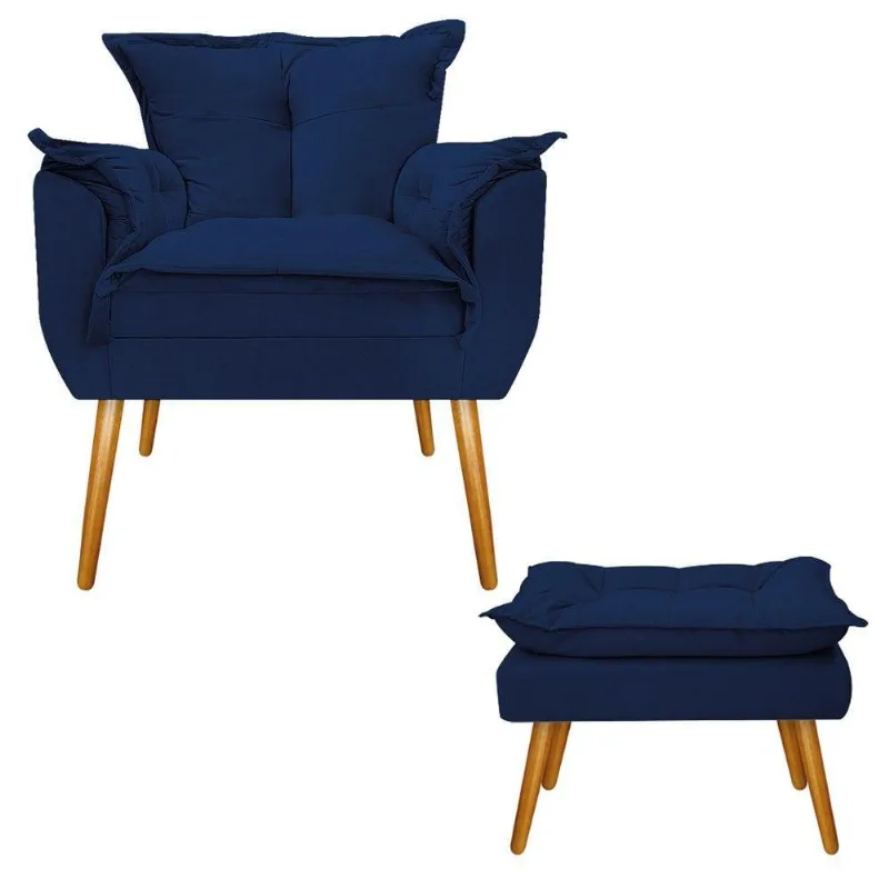 Kit Poltrona Puff Opala Mel Azul