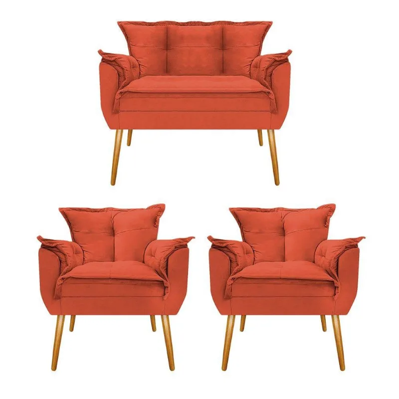 Kit Namoradeira E 02 Poltronas Opala Mel Terracota