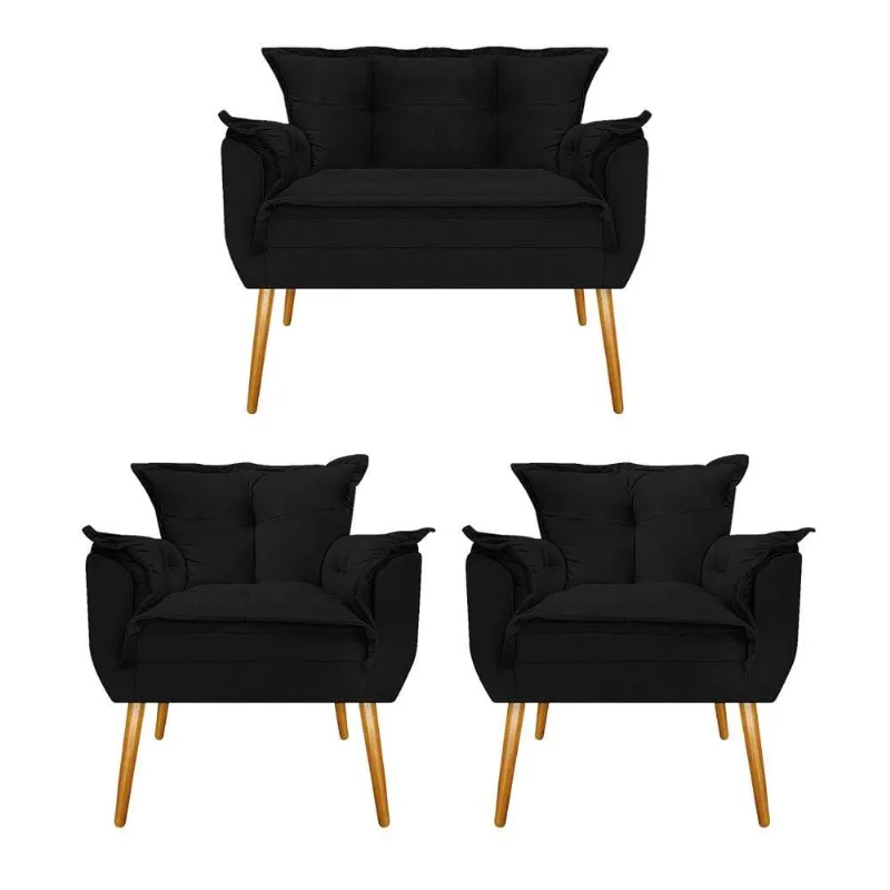 Kit Namoradeira 2 Poltronas Suede Preto