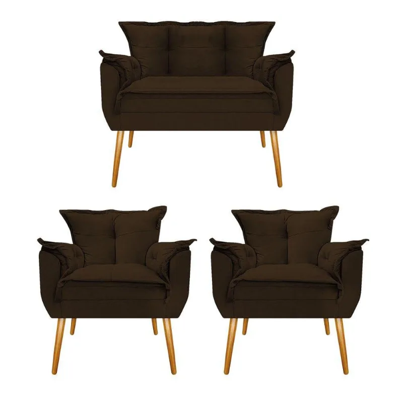 Kit Namoradeira 2 Poltronas Suede Marrom