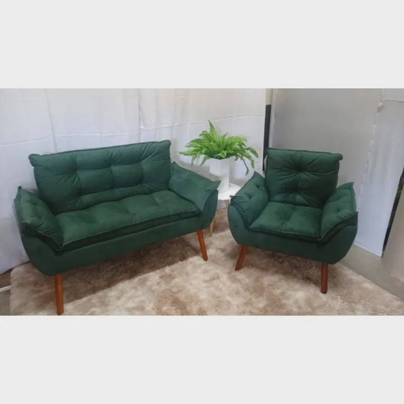 Kit com 01 Poltrona Opala + 01 Namoradeira Suede Verde - Modena Decor
