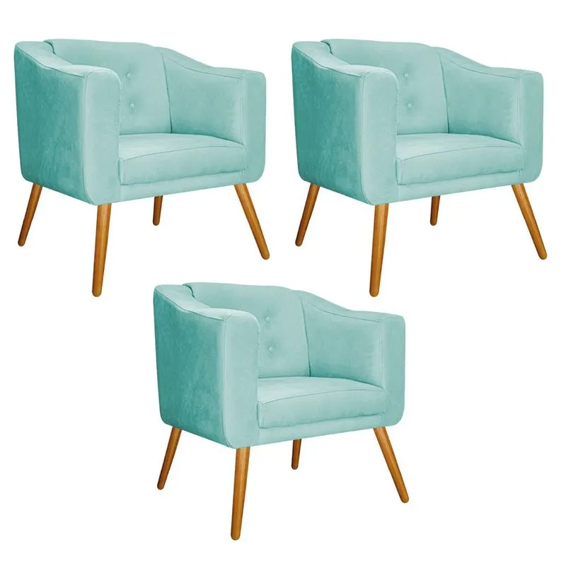 kit 03 Poltronas Larissa Palito Mel Suede Azul Tiffany - ADJ Decor
