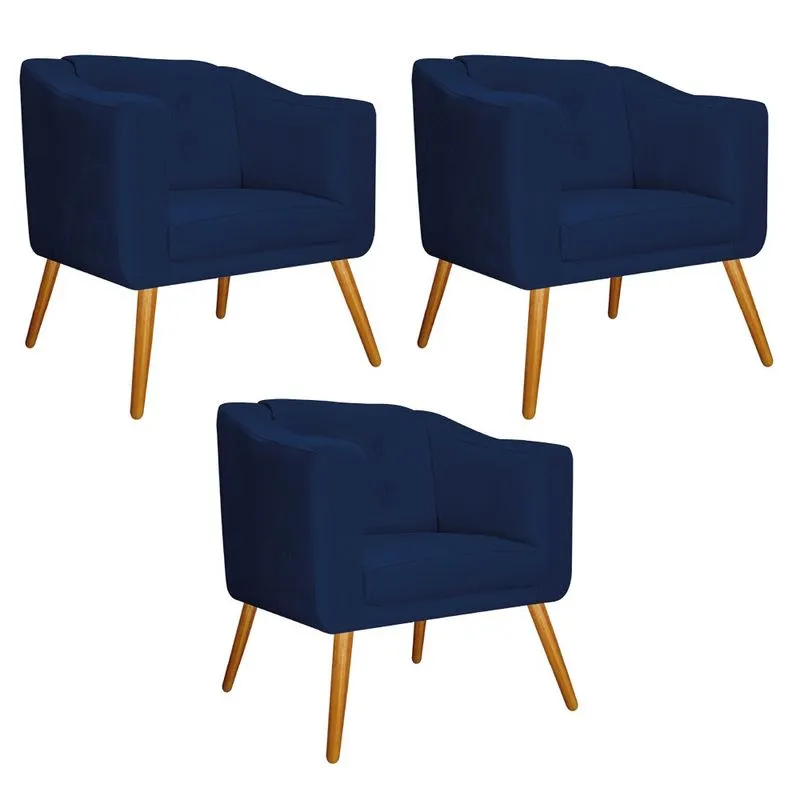 kit 03 Poltronas Larissa Palito Mel Suede Azul Marinho - ADJ Decor