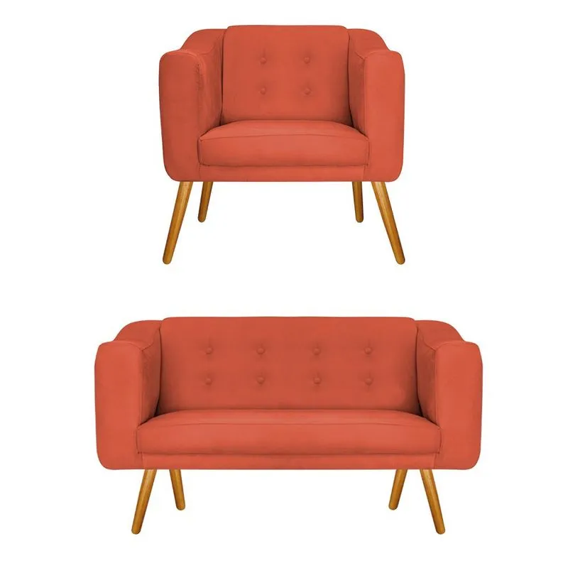 Kit Namoradeira e Poltrona Larissa Palito Mel Suede Terracota - adj Decor