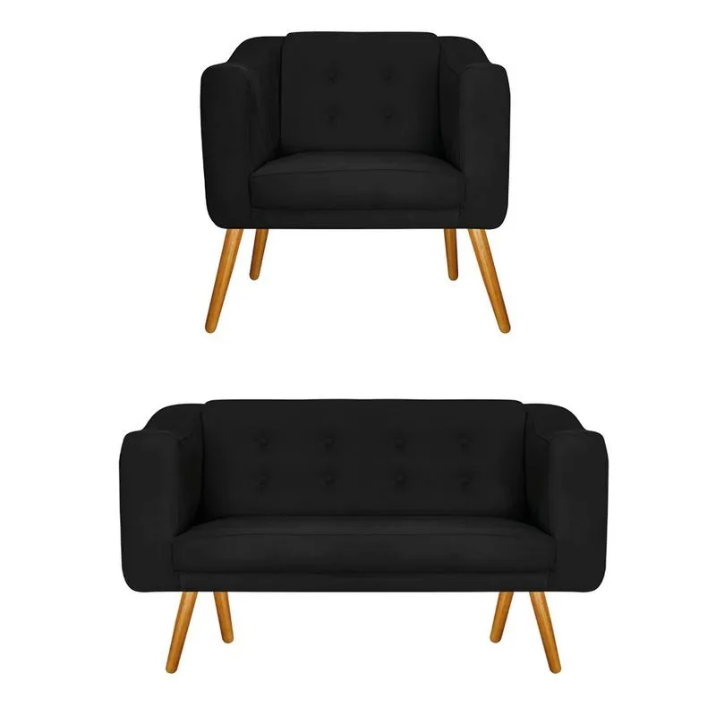Kit Namoradeira e Poltrona Larissa Palito Mel Suede Preto - adj Decor