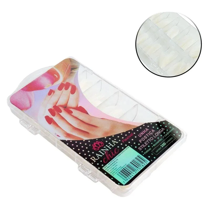 Unhas Postiça 100 Peças Stiletto Longa Branca
