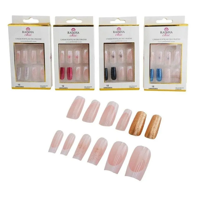 Unhas Postiças 12 Peças Bailarina Decorada Colors - Tudo Em Caixa