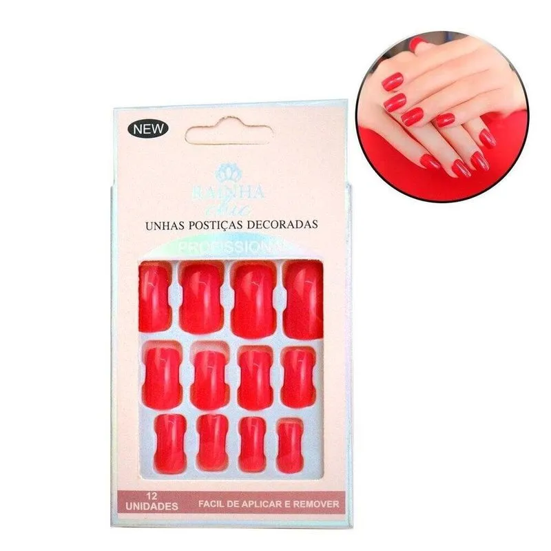Unhas Postiças 12 Peças Quadrada Colors - Tudo Em Caixa
