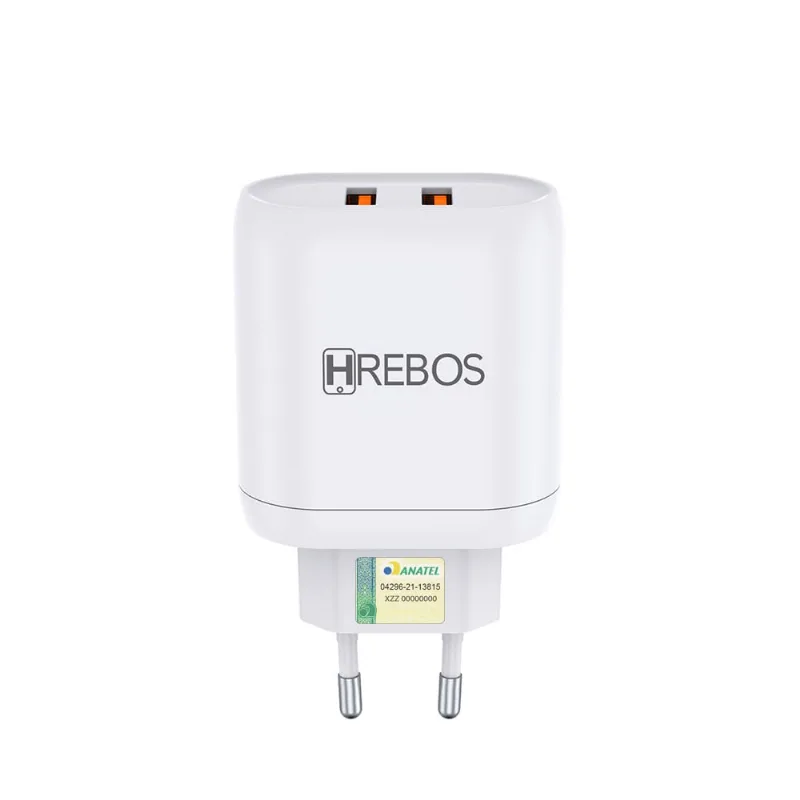 Carregador De Celular Dual Usb Turbo Rápido Power Hrebos Fonte 2 Saídas Branco