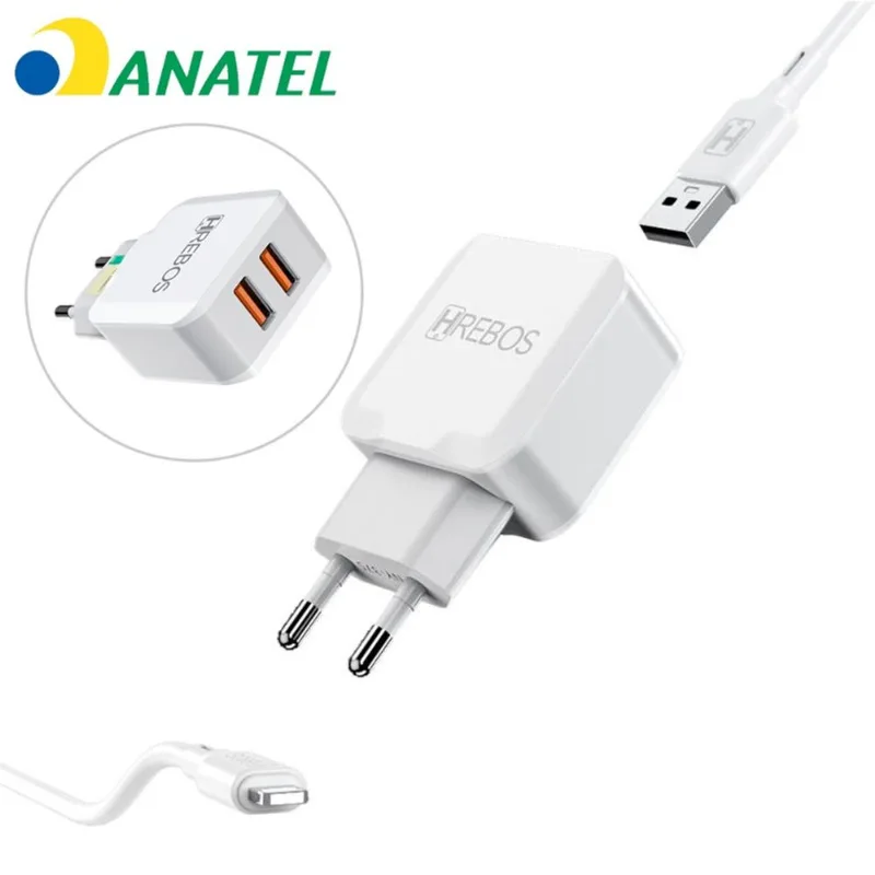Kit Carregador Turbo 2 Entradas E Cabo Lightning Para iPhone