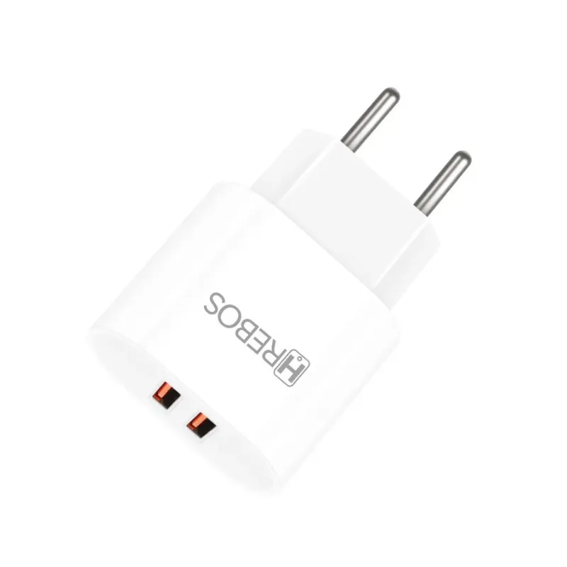 Carregador de Parede Dual USB Hrebos CRG-397 15W 2.4A 2 Portas USB Bivolt 100-240V para Celular Smartphone Branco
