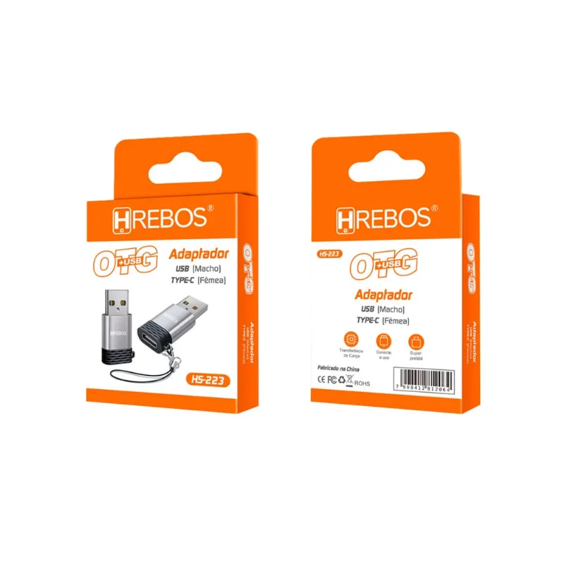 Adaptador USB Macho Tipo-C Fêmea Hrebos Hs-223