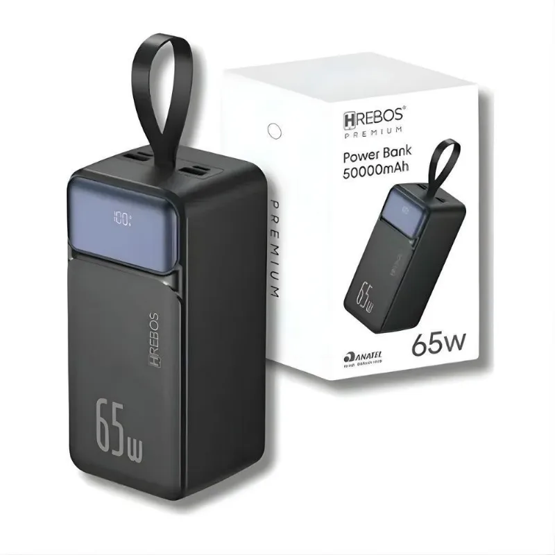 Power Bank Hrebos PB-960 Titan 50000mAh 65W Display LED Portas USB-C
