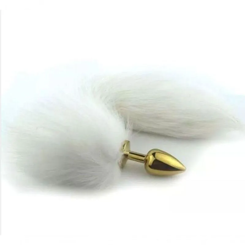 Plug Anal 3 Cm Com Rabo Branco Raposa 76cm - Lovetoys - Dourado