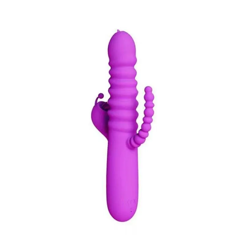 Vibrador Triplo Vai E Vem Recarregável Lovetoys - Roxo