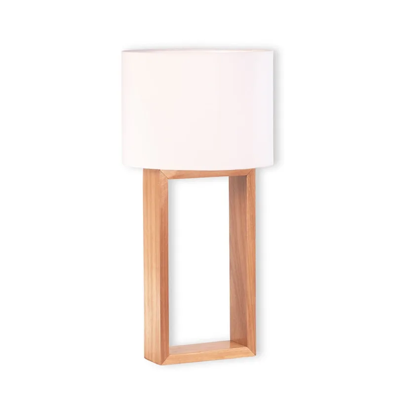 Abajur Wooden Frame Madeira Natural Cúpula Branca