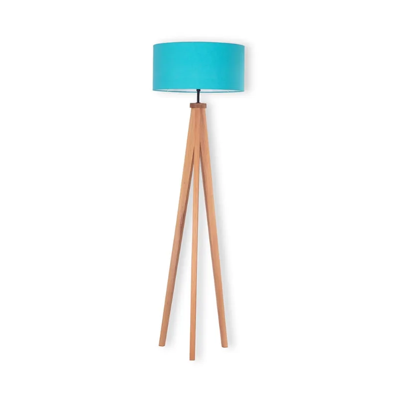 Luminaria de chão Top Wood Madeira Natural Cúpula Azul