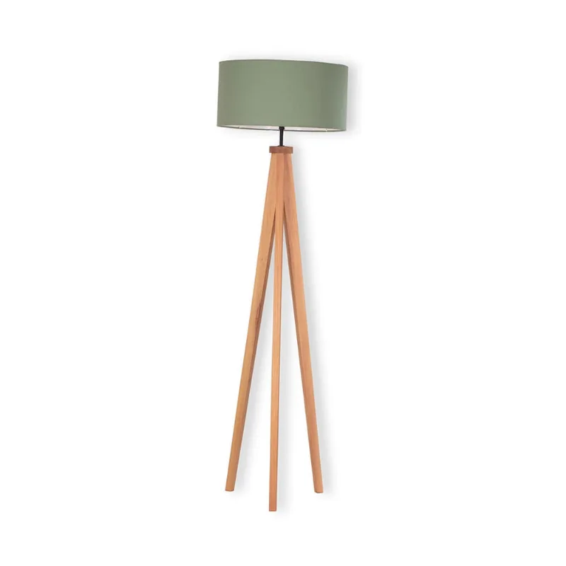Luminaria de chão Top Wood Madeira Natural Cúpula Verde