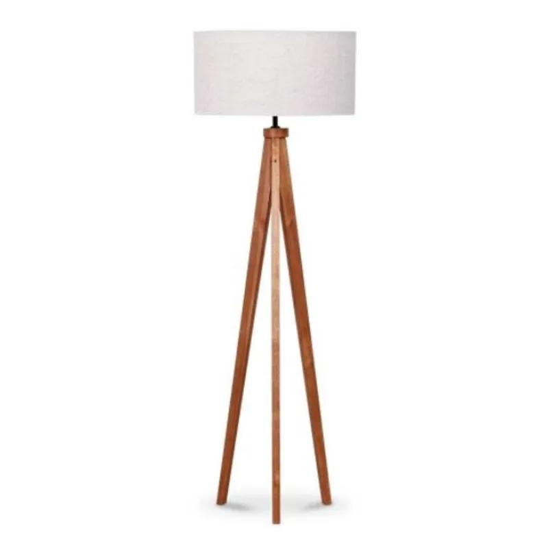Luminária De Chão Piso Top Wood Madeira Imbuia Cúpula Branco