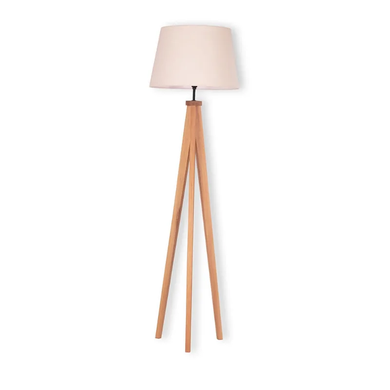 Luminaria de chão Piso Top Wood Cônica Madeira Natural Cru