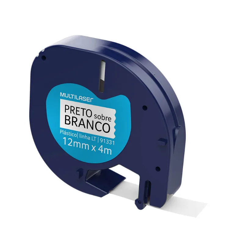 Fita para Rotulador Dymo Letratag 91331 Preto sobre Branco Plástica 12mm x 4M - RF025 RF025