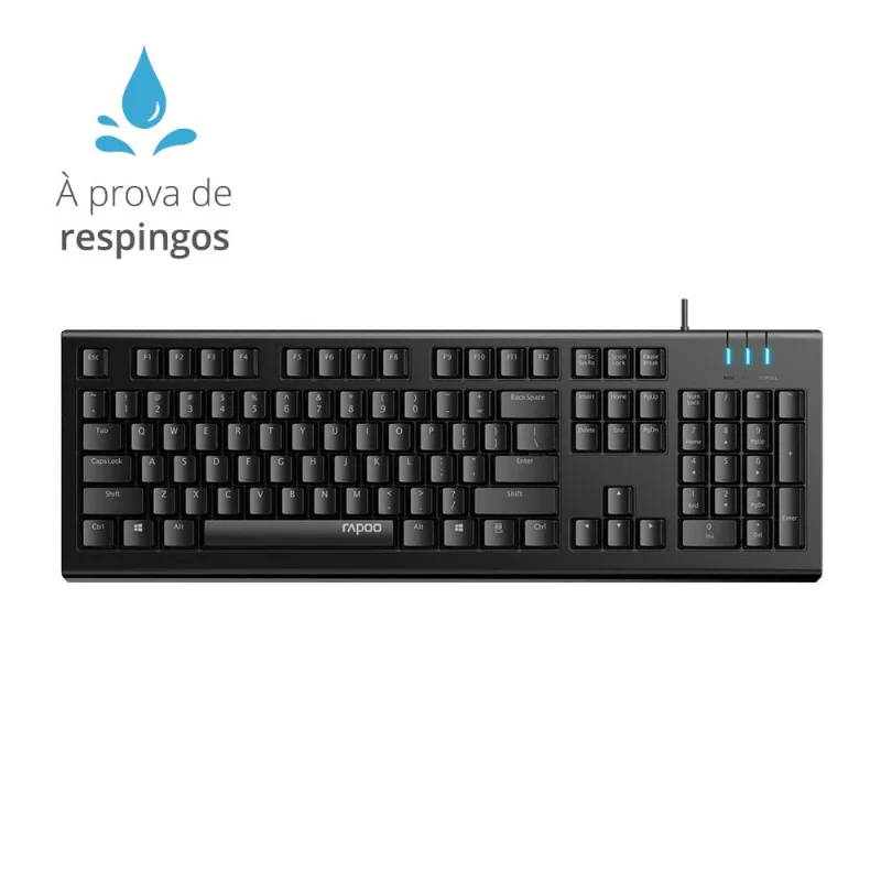 Teclado c/ Fio Resist. Água USB Preto Rapoo NK1800 - RA018 RA018
