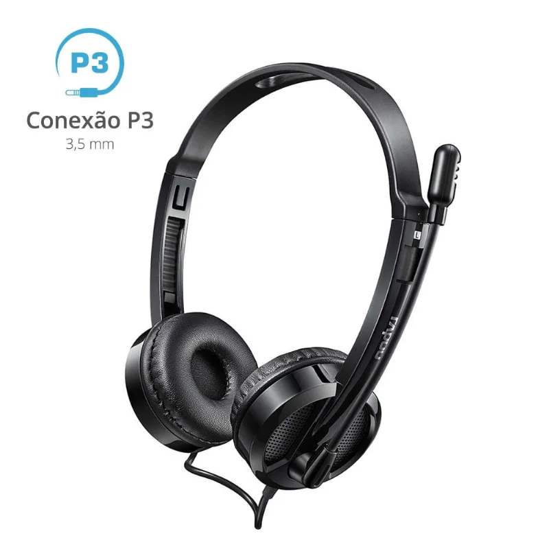 Headset Rapoo P2 P3 3.5MM Microfone Sem Ruído Preto H100 - RA019 RA019