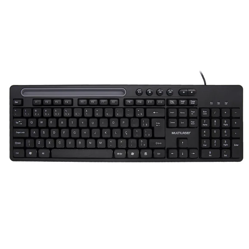 Teclado Com Fio Slot Conexão USB Cabo de 130cm Teclas Multimídia Slot p/ Tablet até 10" Preto - TC262 TC262