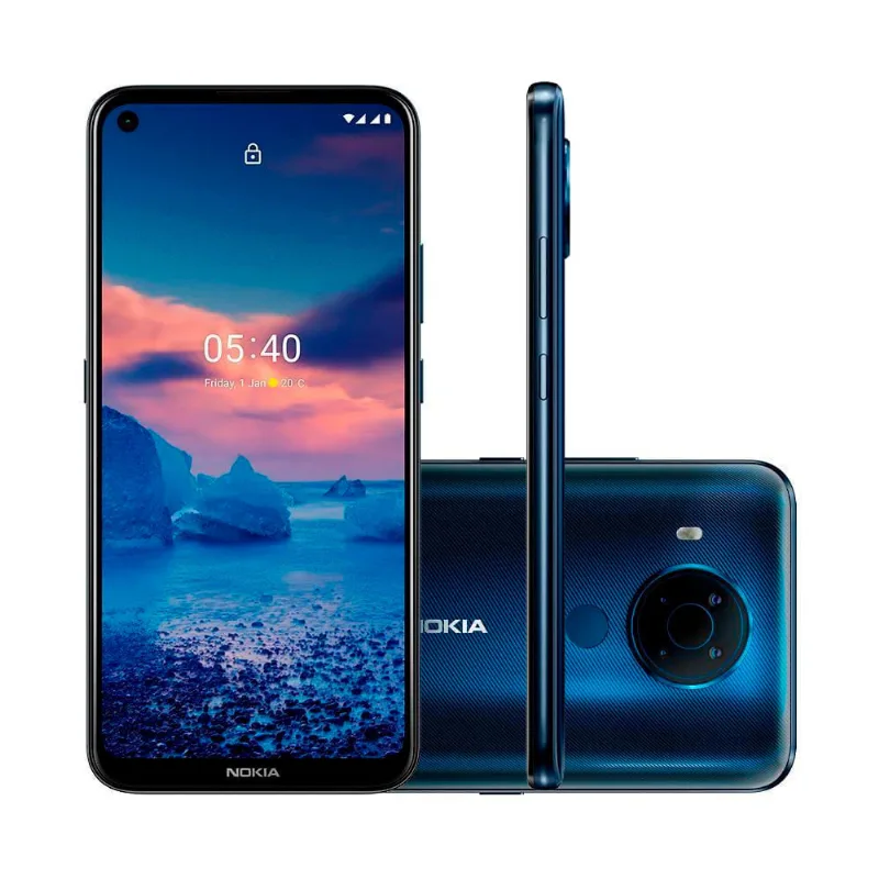 Smartphone Nokia 5.4 128GB 4GB RAM Tela 6,39" Câmera Traseira Quádrupla 48MP + 5MP + 2MP + 2MP Frontal de 16MP Bateria de 4000mAh Azul