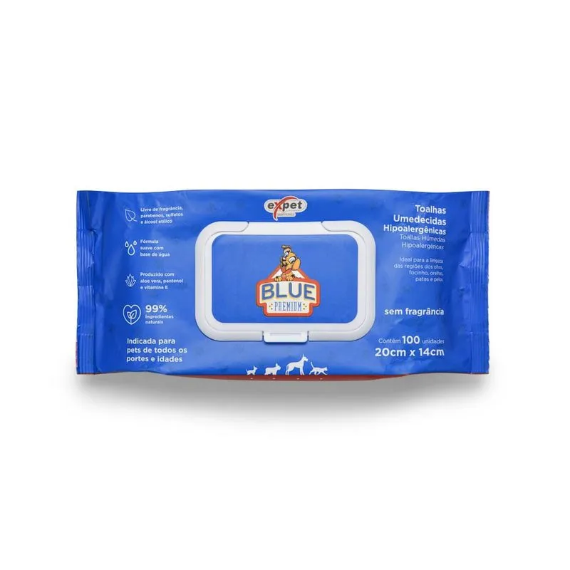 Toalha Umedecida Hipoalergênica Para Pet 100 Unidades Blue - Mimo - PP011 PP011
