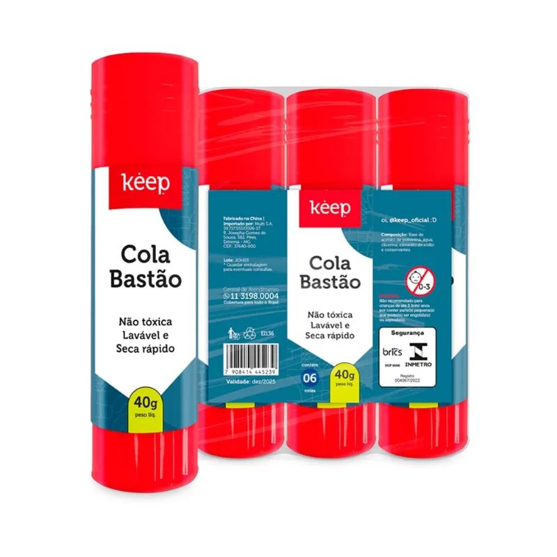 Cola Bastão 40 gramas Shrink c/ 6 Unidades Keep - EI136 EI136