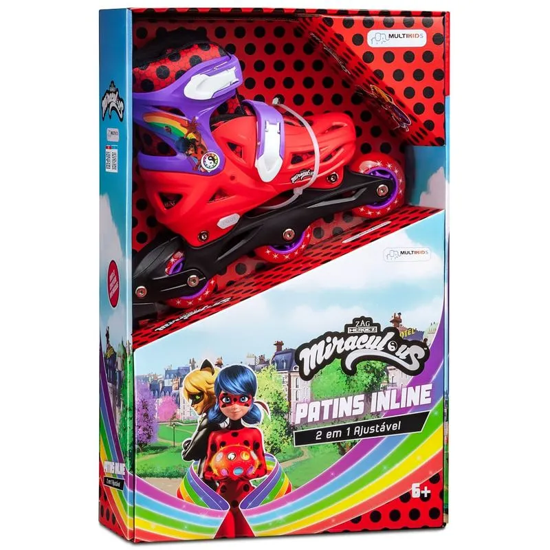 Patins Inline 2 em 1 Tam 31-34 Miraculous Ladybug Multikids - BR1628 BR1628