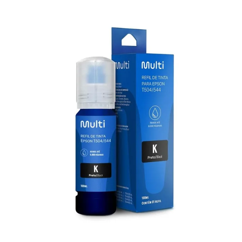 Refil De Tinta Multilaser - Compatível Com Epson T504/544 - Preto - 100ml - Rf027