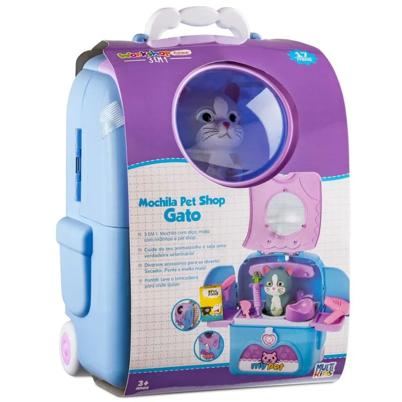 Workshop Jr. Mochila Pet Shop Gato com Acessórios Multikids - BR1672 BR1672