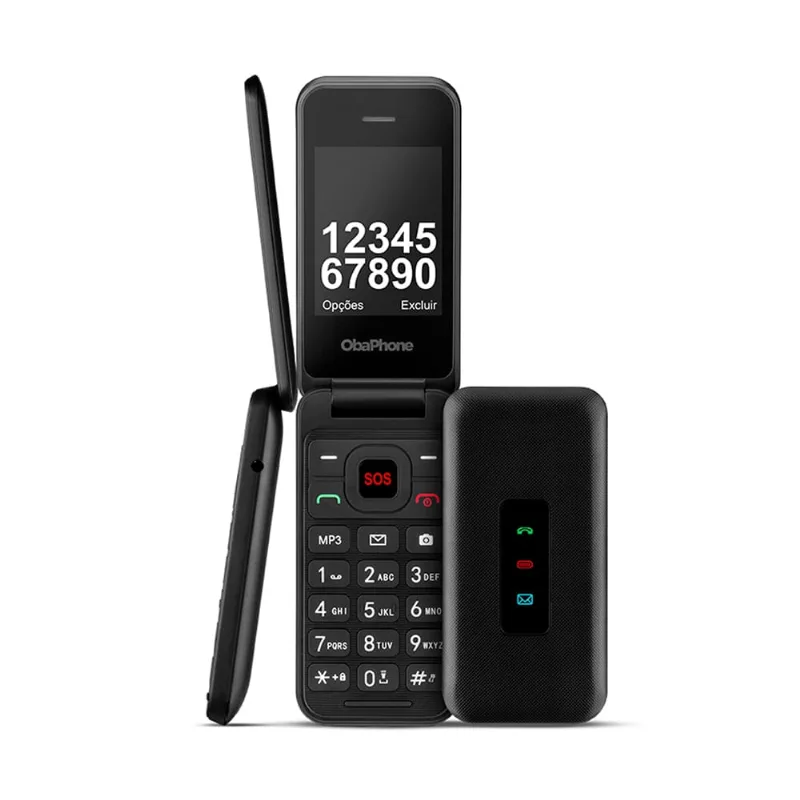 Obaphone Flip 3G Dual Chip com Botão SOS + Rádio FM + MP3 + Bluetooth + Câmera Preto - OB037